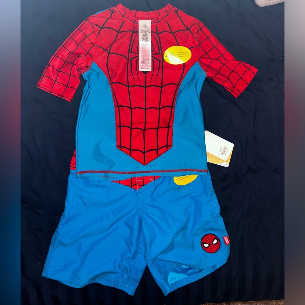 Disney Spider-Man swim shorts and rash guard